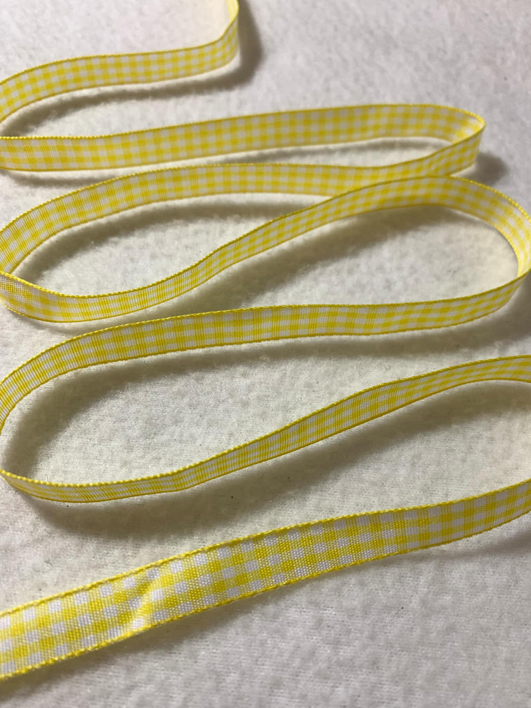 Vintage Yellow & White Gingham Taffeta Ribbon Trim 3/8"x 5 Yards