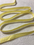 Vintage Yellow & White Gingham Taffeta Ribbon Trim 3/8"x 5 Yards