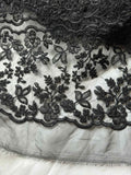 Black Floral Lace Embroidered Organza Fabric