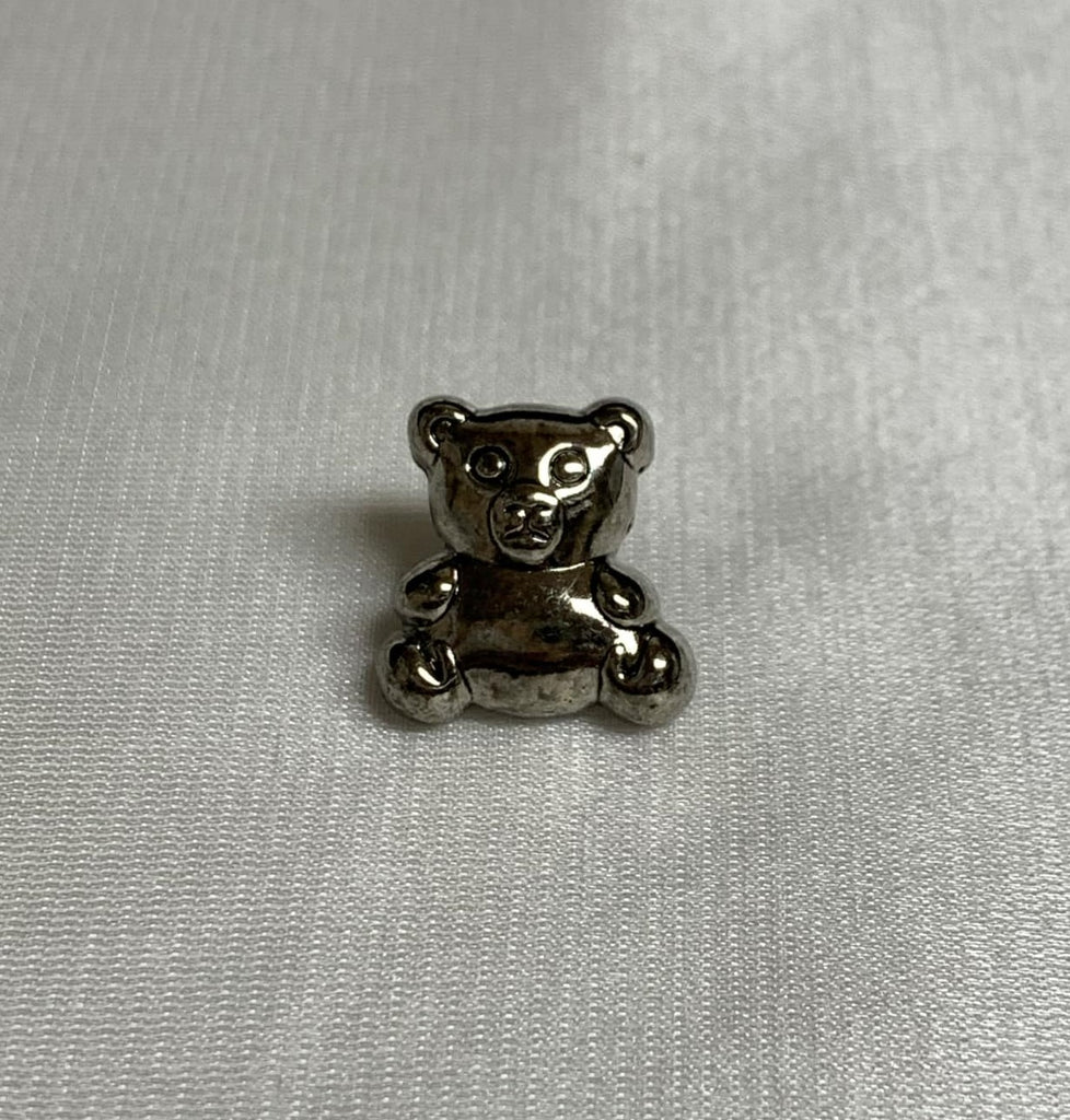 Silver Teddy Bear Metal Button -1/2" - Dill Buttons Brand