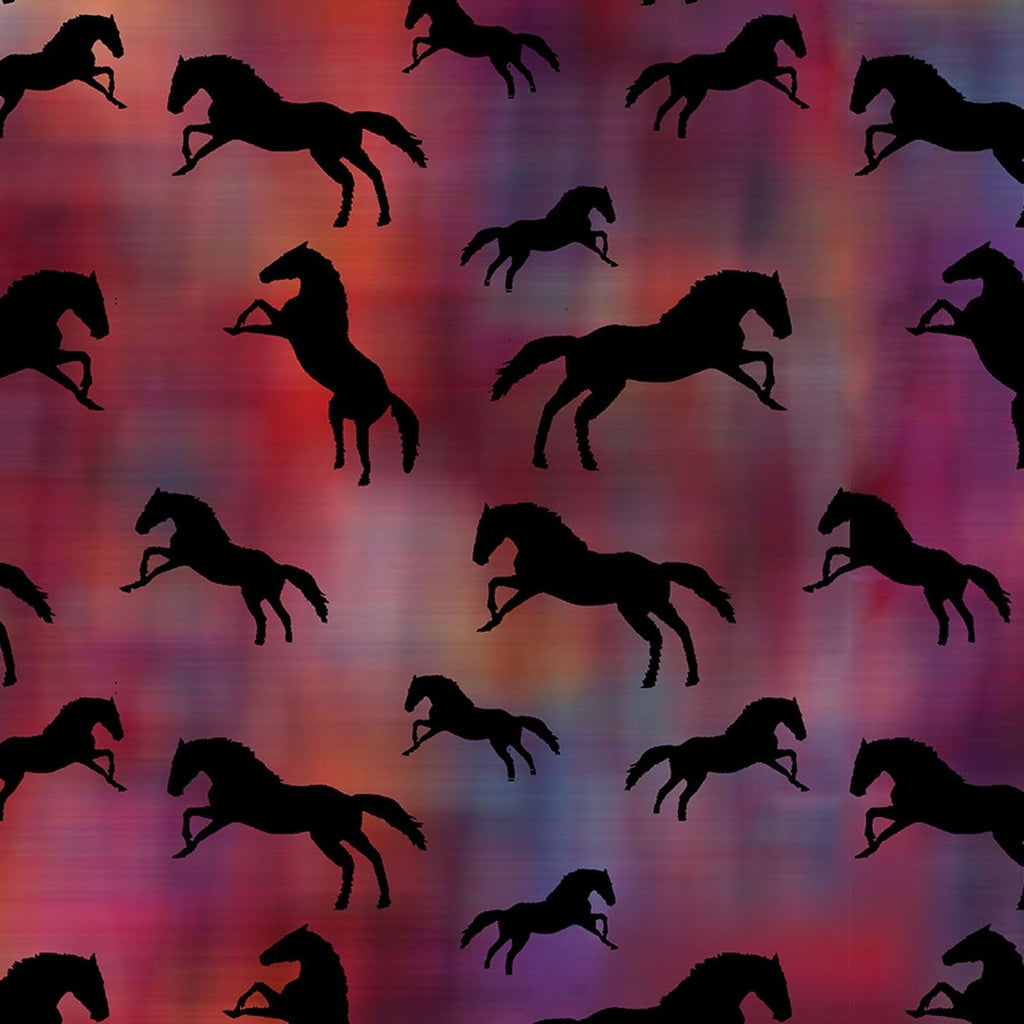 Painted Horses Tossed Horses Red/Multi - Benartex by Marcia Baldwin Cotton Fabric - Remnant 33"x45"