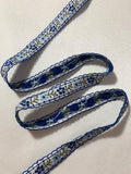 Vintage Embroidered Ribbon - Blue Flowers on White 9/16" wide x 2 Yards