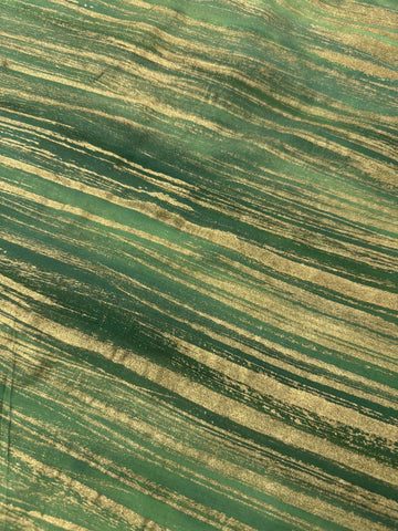 Gold Metallic Stripe on Green Batik 100% Cotton Fabric