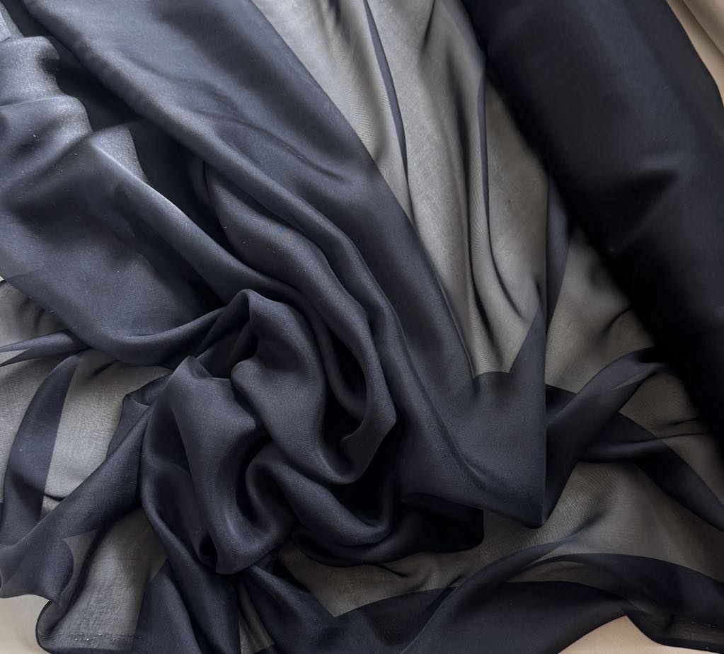 Navy Blue - Soft Silk Organza Fabric (Also called Flat Chiffon) 6 momme weight