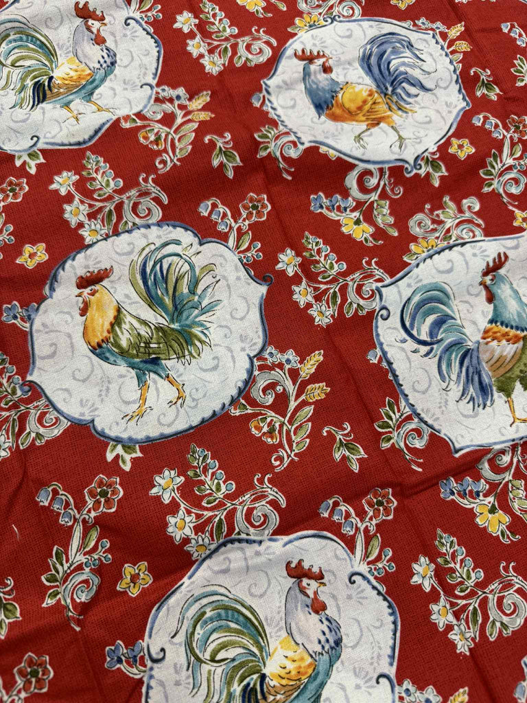 Red Roosters Morning Bloom Farmhouse Barn by Wild Apple 100% Cotton Fabric