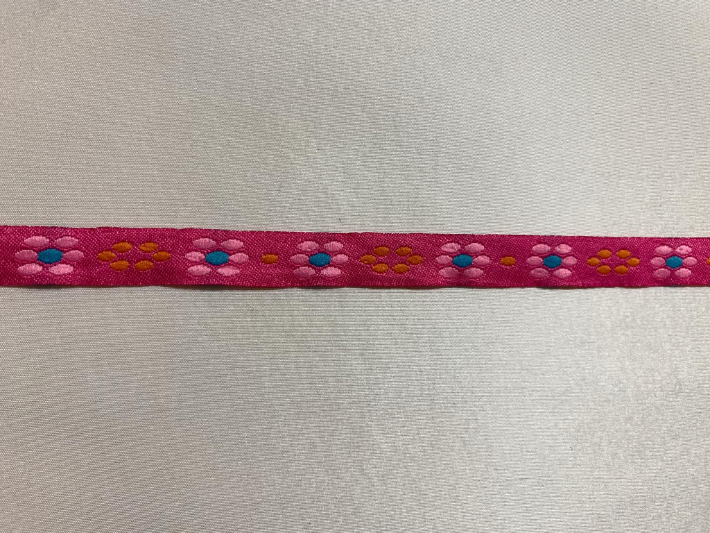 Vintage Groovy Hot Pink Daisies - Jacquard Ribbon 1/2" wide -2 Yards-