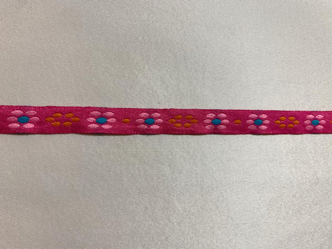 Vintage Groovy Hot Pink Daisies - Jacquard Ribbon 1/2" wide -2 Yards-