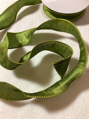 Green Apple Wired Faux Silk Dupioni Ribbon 1.5" wide 2 Yards