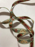 Vintage Red Green & Gold Flowers - Jacquard Ribbon 1/2" wide