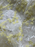 Yellow & White Floral Embroidered Organza Fabric