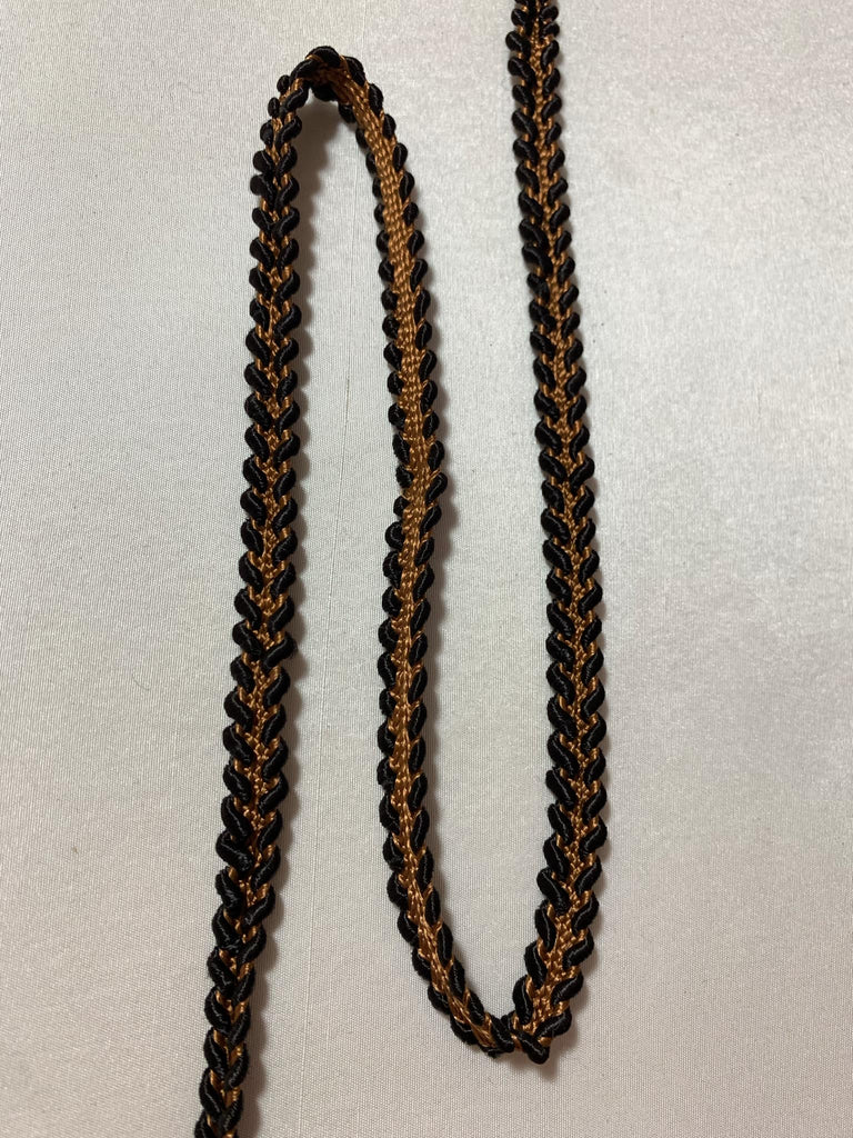 Vintage Coffee Brown & Black Braided Ribbon Gimp Trim 3/8" wide -3.5 Yards-