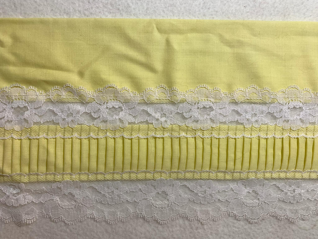 Vintage 7.5" Wide Cotton Trim - Pleated Yellow with Lace