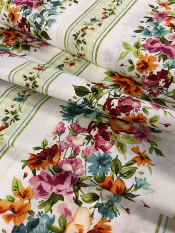 Bloom On by Maywood Studio 100% Cotton Fabric - Floral Stripe