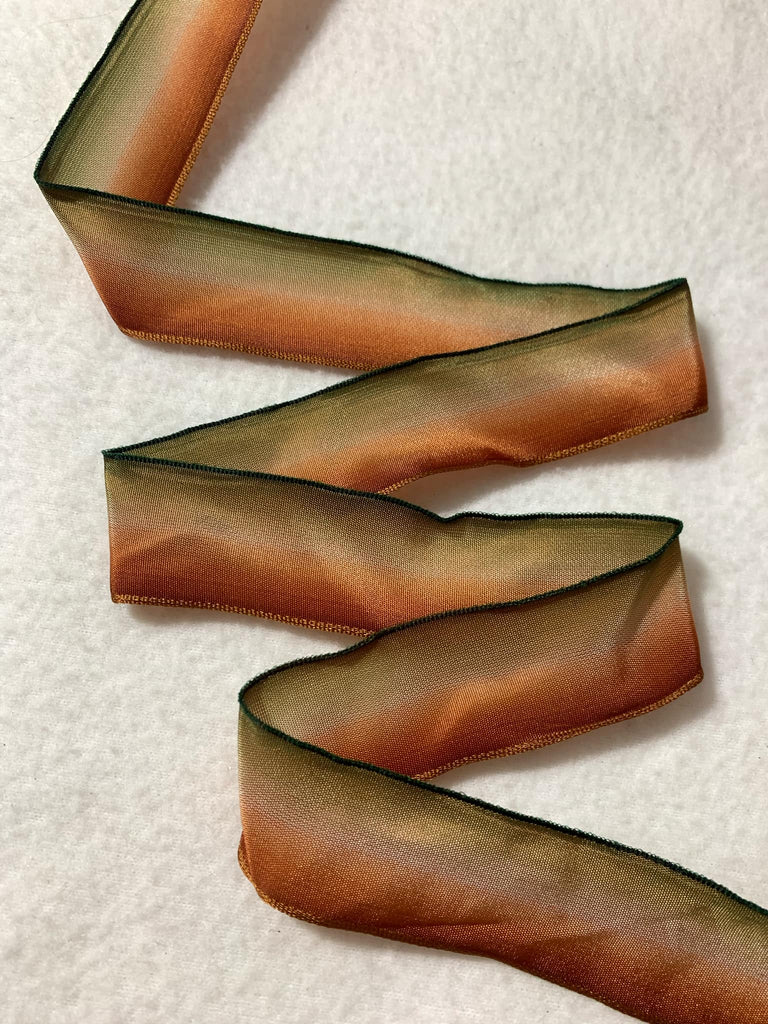 Ombre Olive Green & Copper Vintage French Wired Taffeta Ribbon 1" wide