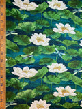 Water Lilies Dark Blue, Tranquil Waters by Deborah Edwards for Northcott Cotton Fabric DP27208-48
