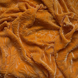 Tangerine Orange Floral - Hand Dyed Burnout Silk Velvet