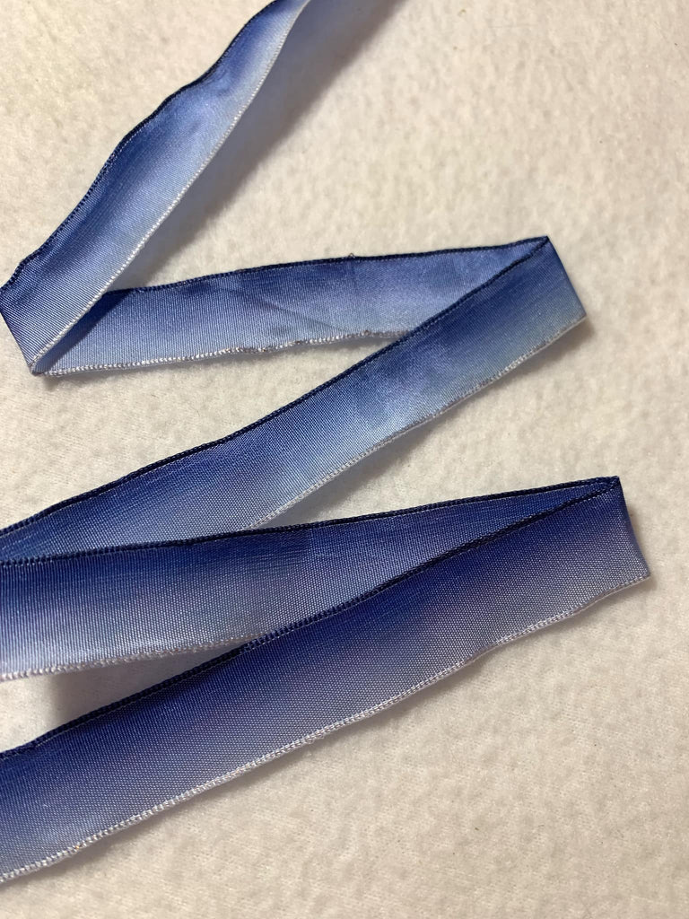 Ombre Blue Vintage French Wired Taffeta Ribbon 11/16" wide