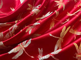 Red with Gold Dragonflies - Silk Brocade Fabric