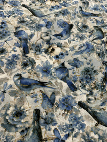 Blue Birds Butterflies Dragonflies Floral by Wild Apple 100% Cotton Fabric