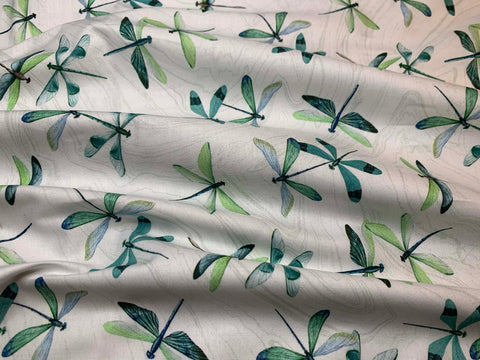 Dragonflies White, Tranquil Waters by Deborah Edwards for Northcott Cotton Fabric DP27209-10