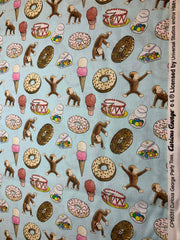 Curious George Party Toss on Blue Cotton Fabric