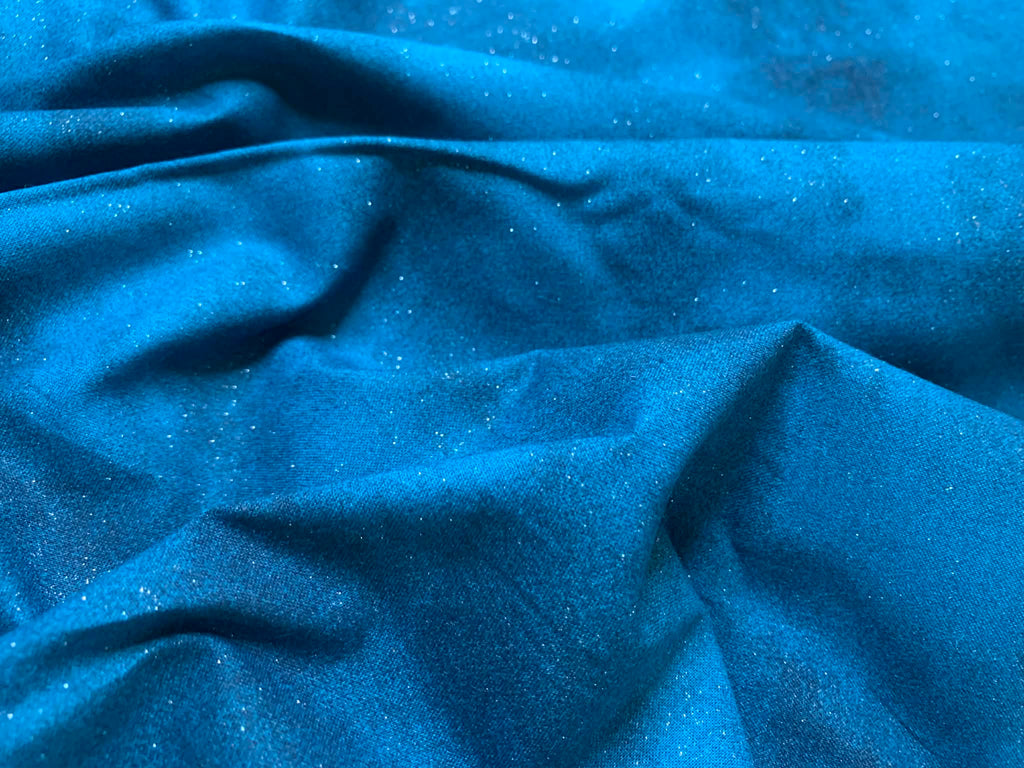 Teal Blue with Silver Glitter Sparkle Cotton Fabric Vintage 1997 OOP Blank Textiles