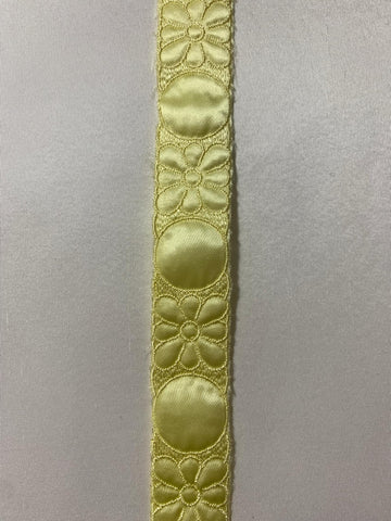 Butter Yellow Floral Quilted Satin Ribbon Trim 1"x 4 Yards