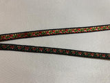 Vintage Red Flowers on Black - Jacquard Ribbon 5/16" wide -2 Yards-