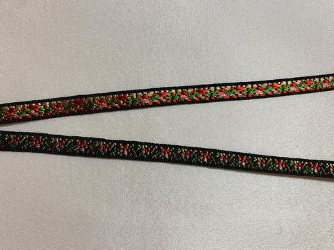 Vintage Red Flowers on Black - Jacquard Ribbon 5/16" wide -2 Yards-