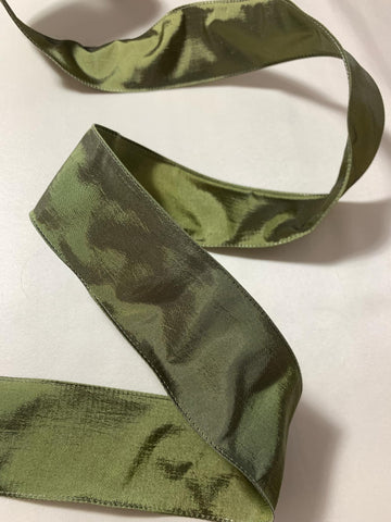 Olive Green Wired Faux Silk Taffeta Ribbon 2.5" wide 2 Yards