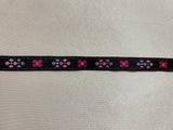 Vintage Pink & Purple Flowers on Black - Jacquard Ribbon 1/2" wide -2 Yards-