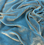 Antique Gold on Turquoise - Hand Painted Silk Velvet Fabric