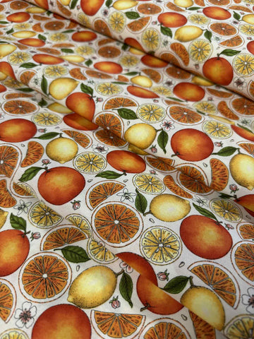 Fancy Fruit by Maywood Studio 100% Cotton Fabric - Oranges & Lemons Citrus