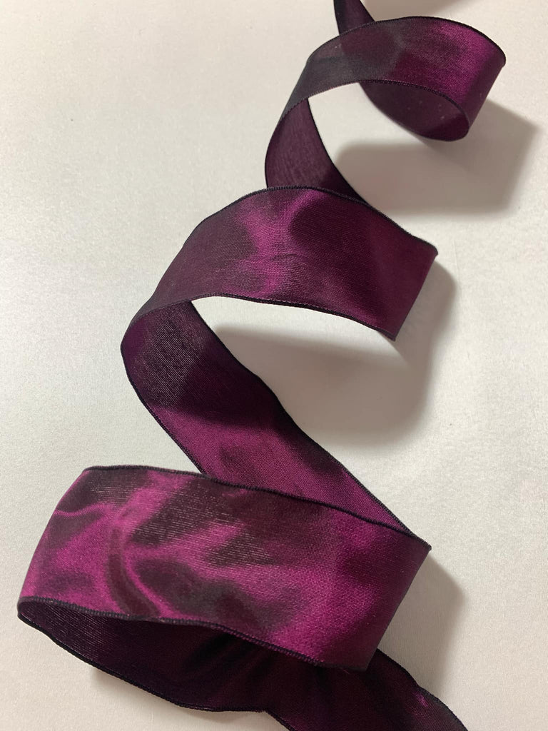 Iridescent Boysenberry Vintage French Wired Taffeta Ribbon 1-5/8" wide