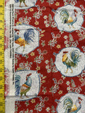 Red Roosters Morning Bloom Farmhouse Barn by Wild Apple 100% Cotton Fabric