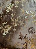 Brown & Gold Bamboo and Medallions - Silk Brocade Fabric