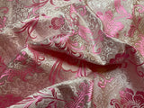 White with Pink Feather Floral - Silk Brocade Fabric