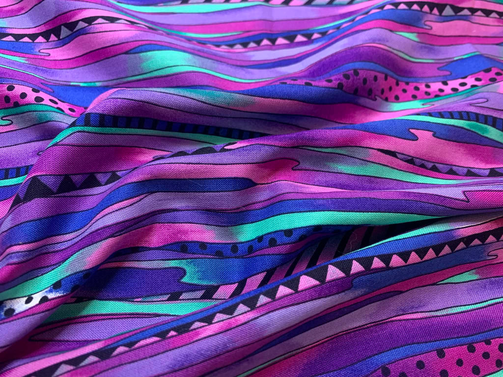 Purple Pink Abstract Cotton Fabric Vintage 90's OOP Bug by Timeless Treasures