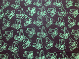Black with Green Butterflies Batik Cotton Fabric Vintage 90s OOP