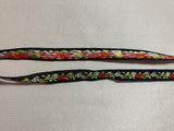 Vintage Red Roses Flowers on Black- Jacquard Ribbon 7/16" wide -2 Yards-