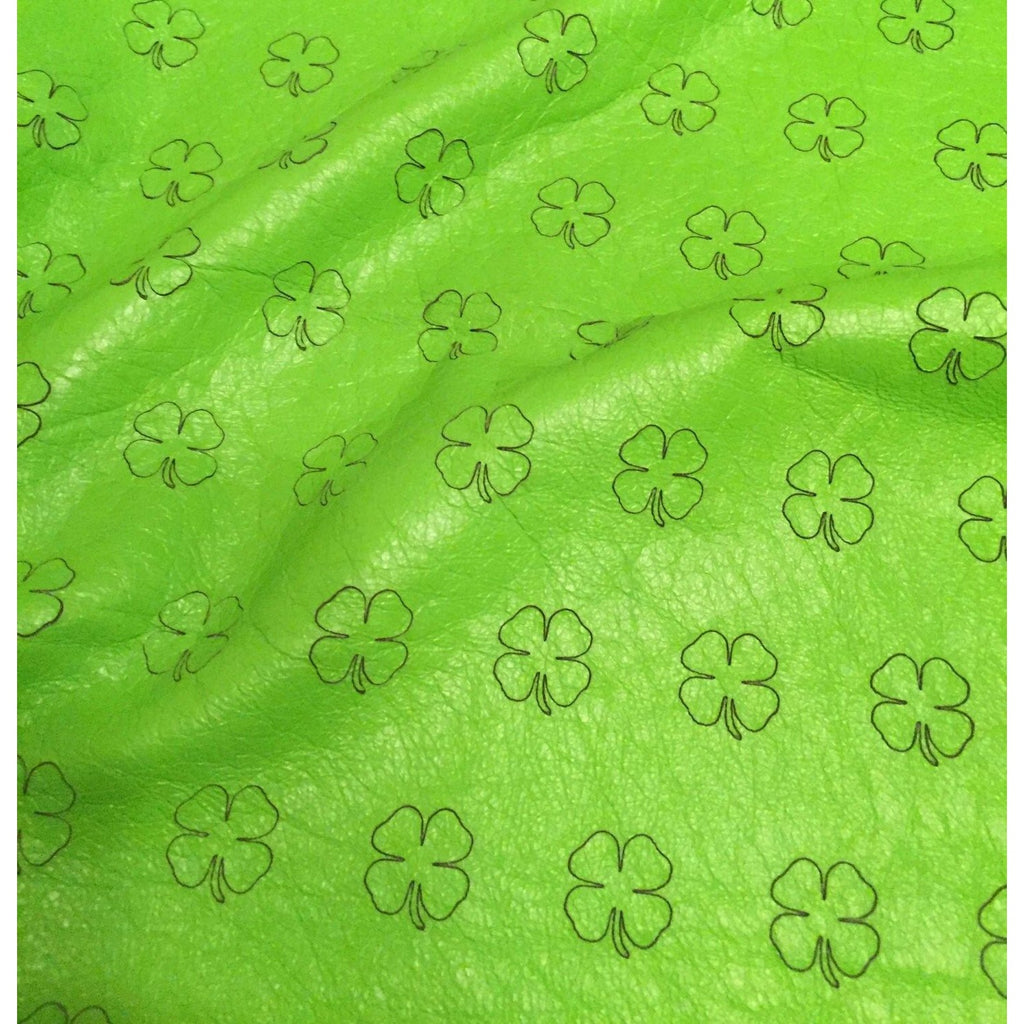 SALE #1 8"x5" CLOVERS - Bright GREEN Laser Etched Supple Lambskin Leather Hide Piece