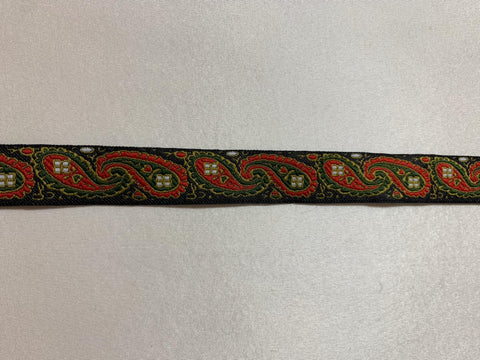 Vintage Olive, Red & Gold Paisley Jacquard Ribbon 3/4" wide -2 Yards-