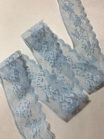 Vintage Wide Baby Blue Floral Lace Border Trim 2-1/4" wide x 2.5 Yards