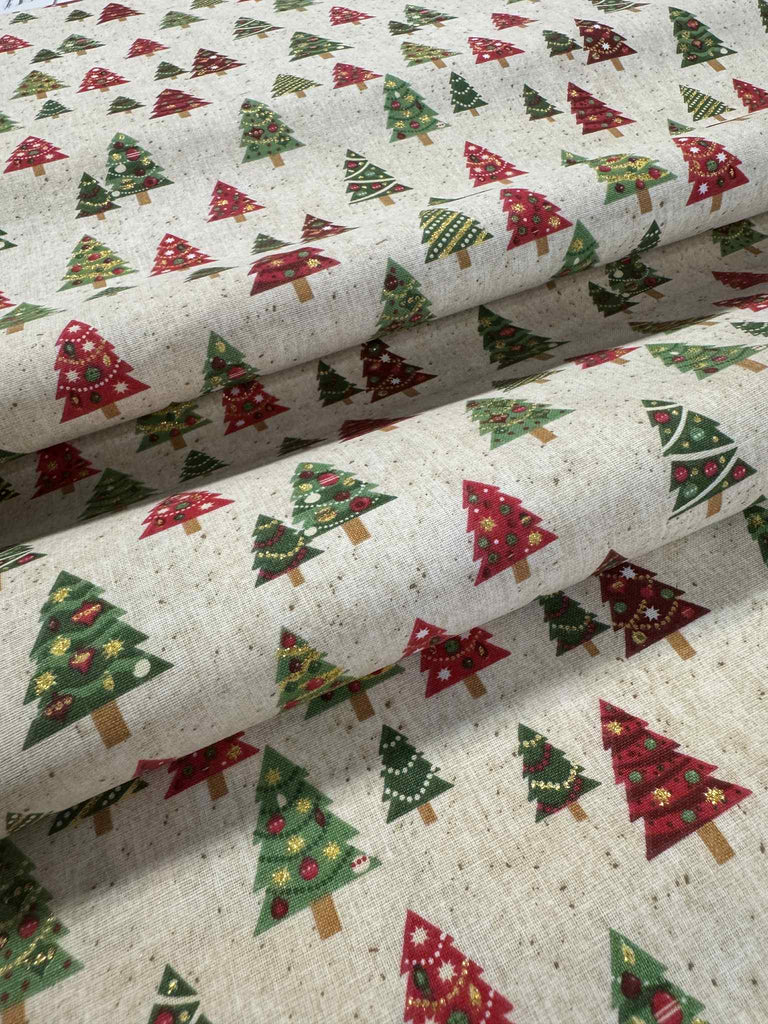 Metallic Christmas Trees on Natural by Fabric Traditions 100% Cotton Fabric