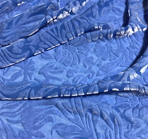 3"x52" Remnant Sale - Periwinkle Blue Floral - Hand Dyed Burnout Silk Velvet