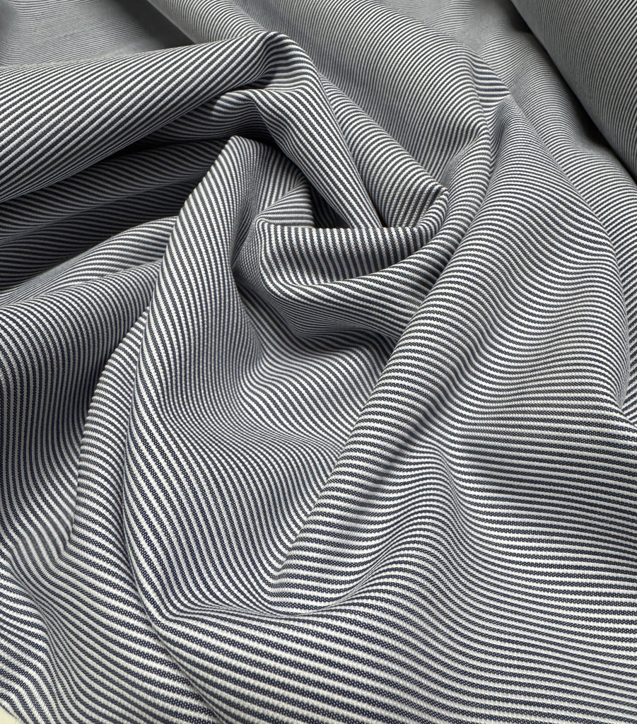 Navy Blue & White Stripe Russell Pincord Imperial Cotton - Spechler-Vogel Fabric