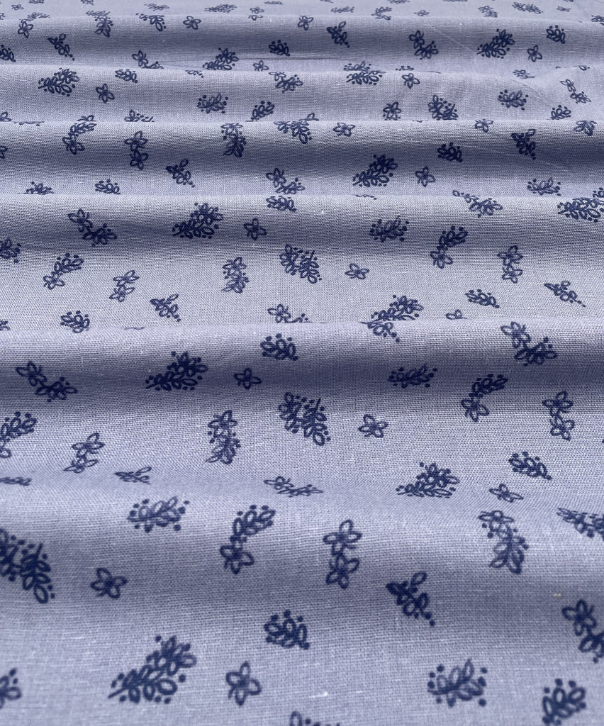 Blue Ditsy Floral Linen & Rayon Blend Fabric