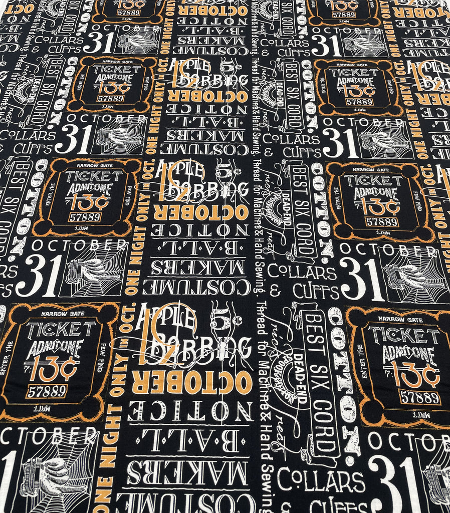 Costume Maker's Ball Ticket Text Black J Wecker Frisch Riley Blake Cotton Fabric