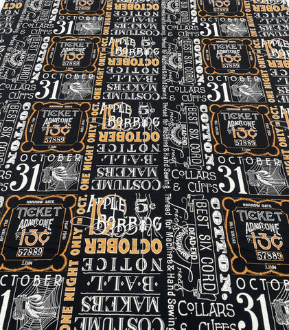 Costume Maker's Ball Ticket Text Black J Wecker Frisch Riley Blake Cotton Fabric