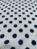 White with Navy Polka Dots - 100% Rayon Crepe Fabric